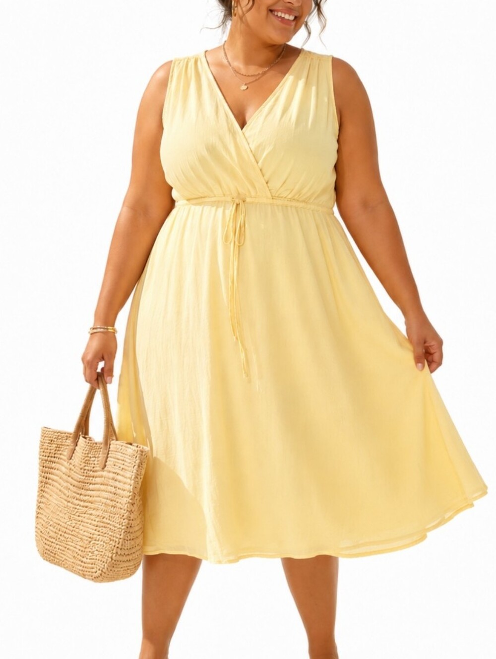 Eddie Bauer S14T Butter Yellow Cotton Summer Dress Plus Size Boho Sleeveless